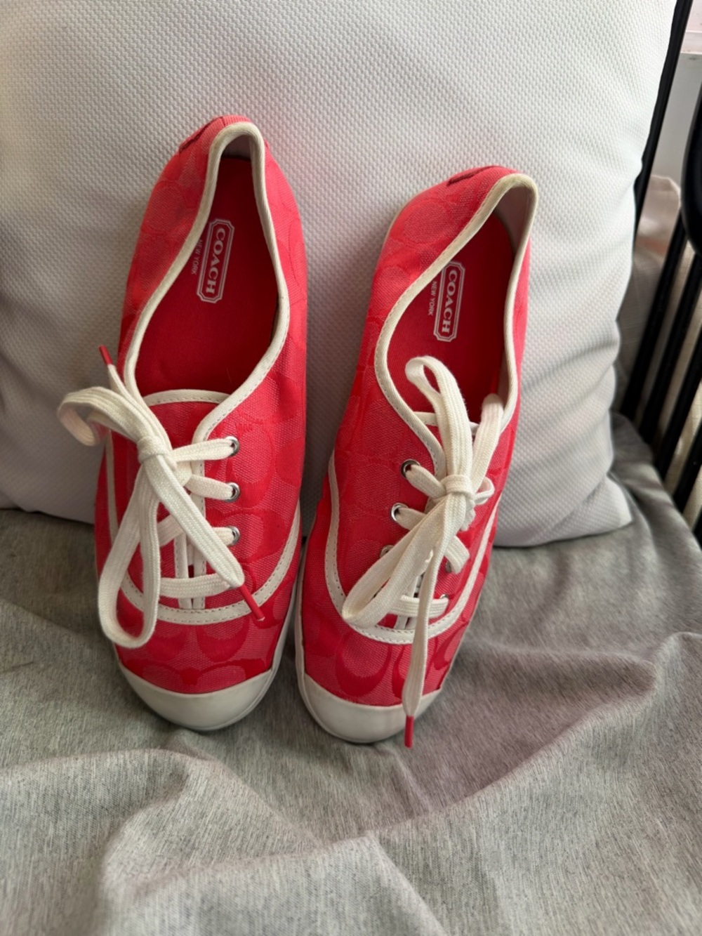 Coach Hot Pink Canvas Lace-Up Sneakers with White Trim